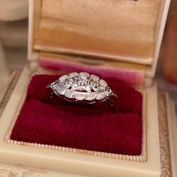 Antique Vintage Solid 10k white gold Marquis ring size 6.75 on mandrel About 9mm - Picture 7 of 16